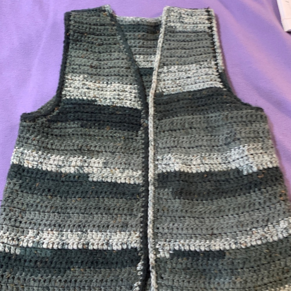 Handmade Crochet Vest in Black and Gray